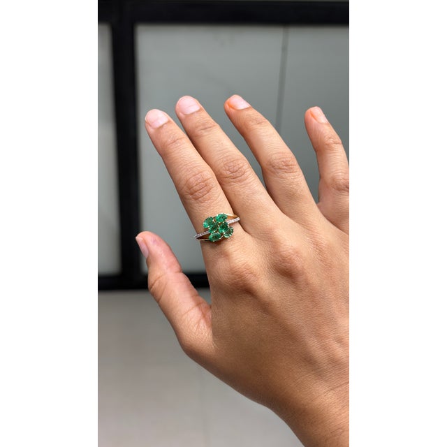 14k Gold Certified Natural Zambian Emerald Diamond Cluster Ring Size 9 For Sale In New York - Image 6 of 18