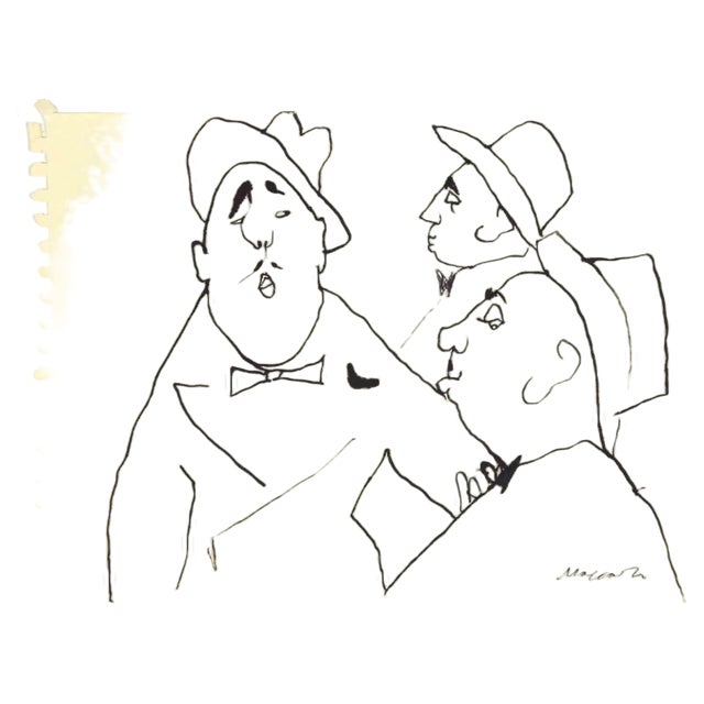 Mino Maccari, Figures with Hat, Drawing in Ink, 1960s For Sale
