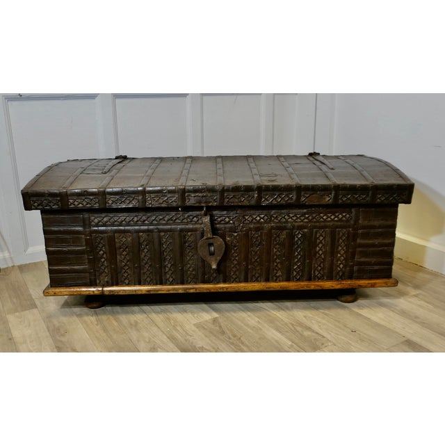 Metal Spanish Decorative Metal Dome Top Trunk For Sale - Image 7 of 8