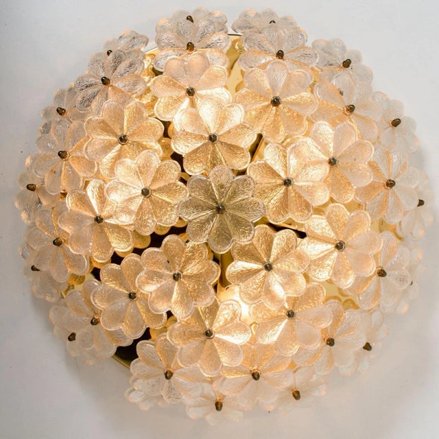 Stunning crystal flower glass over a brass frame, made by ernst palme in germany, 1970s. Can also be used as wall light....