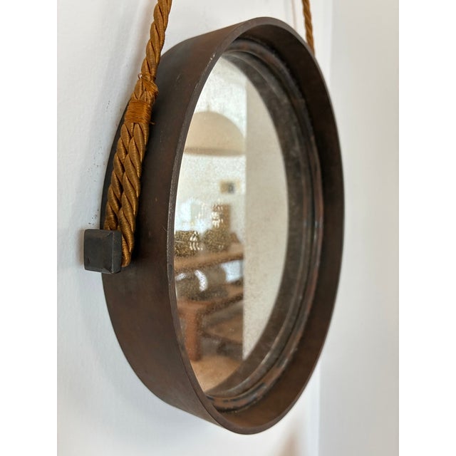 Vintage Round Metal Mirror on Silk Rope, France For Sale - Image 9 of 18