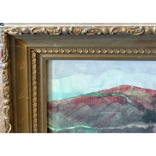 Mid-Century Modern Mid Century Oil Painting in an Antique Gilt Wood Gesso Frame, Signed and Dated For Sale - Image 3 of 8