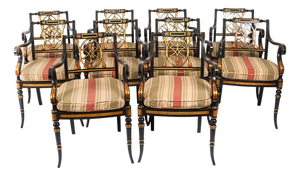 Antique English Revival Pierced Splat Back Dining Chairs, 1900s, Set of 10