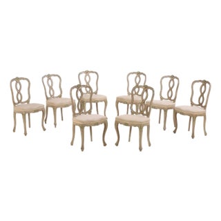 Set of Eight Italian Rococo Style Carved and Painted Dining Chairs, C. 1880. For Sale