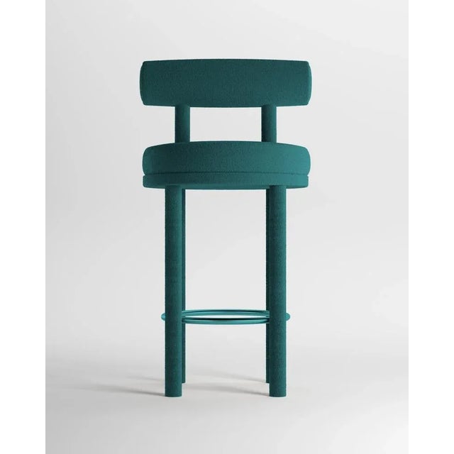 Not Yet Made - Made To Order Collector Moca Bar Chair in Boucle Ocean Blue by Studio Rig For Sale - Image 5 of 5