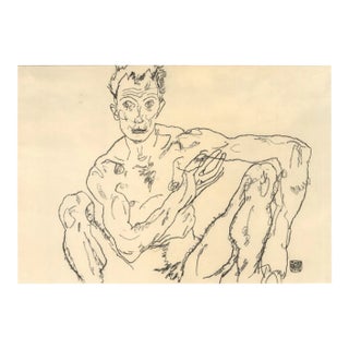 1960s Egon Schiele Lithograph 58 Nude Nan Crouching Reproduction For Sale