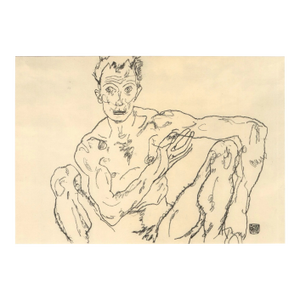 1960s Egon Schiele Lithograph 58 Nude Nan Crouching Reproduction