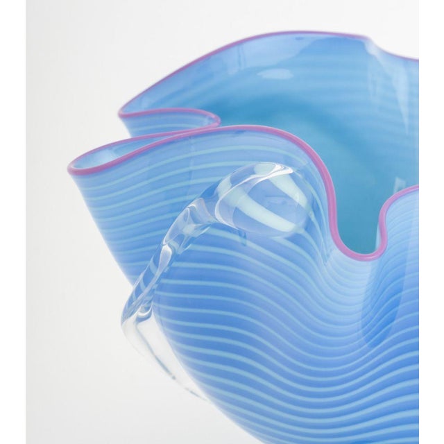 Blue Signed Studio Glass Handkerchief Bowl, 2004 For Sale - Image 8 of 10