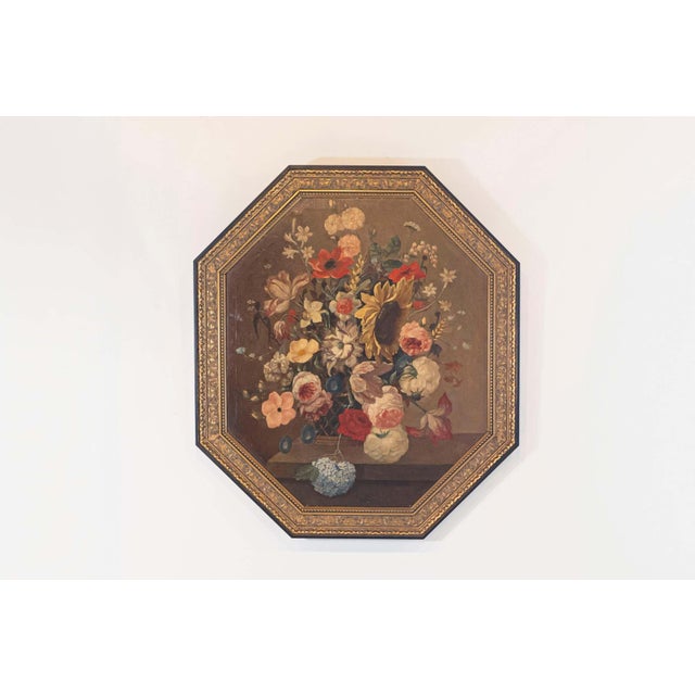 A French Restauration period octagonal framed oil on canvas still-life painting from the early 19th century, depicting a...