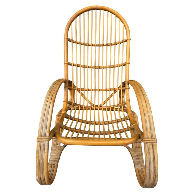 Italian Curved Bamboo and Rattan Armchair in the style of Roberti, 1960s For Sale - Image 10 of 10