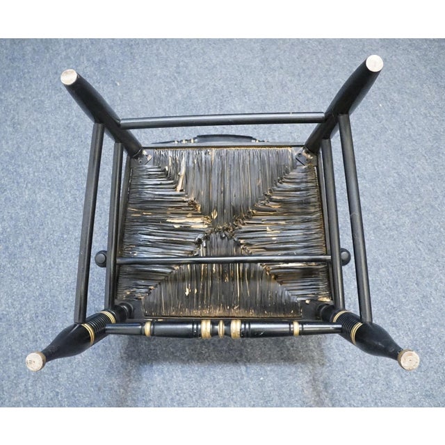 Ethan Allen Hand Decorated Collection Black & Gold Hitchcock Style Arm Chair W. Rush Seat 14-6110a For Sale - Image 9 of 10