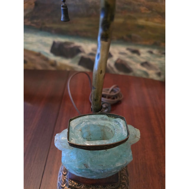 Antique Chinese Jade Style Carved Exotic Stone Lamp For Sale - Image 10 of 13