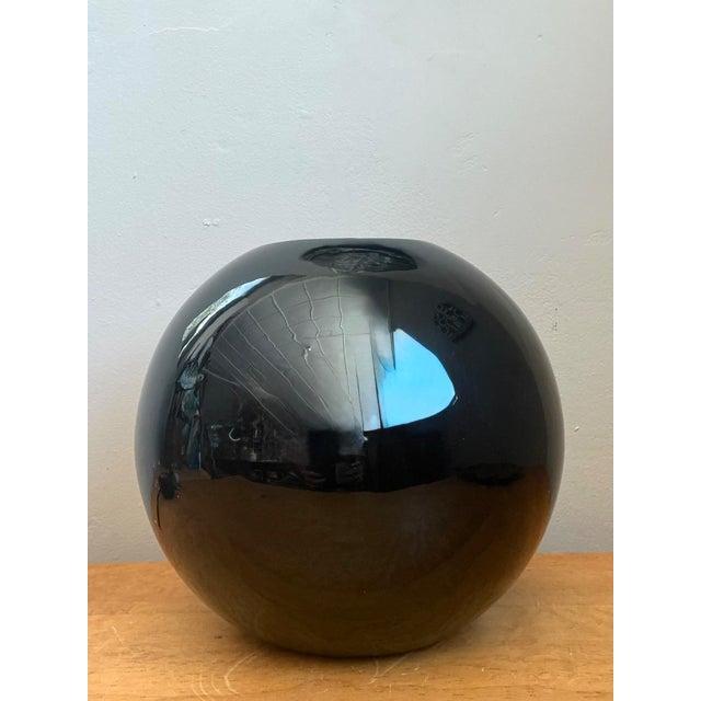 Mid-Century Modern Vintage Black Ceramic Sphere Vase For Sale - Image 3 of 18