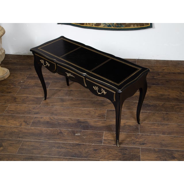 Mid 20th Century Louis XV Style Auffray and Co Black Desk with Leather Top and Bronze Mounts For Sale - Image 11 of 12