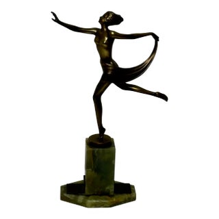 Original Art Deco Bronze Sculpture Dancing Graceful Ballerina by Josef Lorenz Circa 1925 on Onyx Plinth For Sale