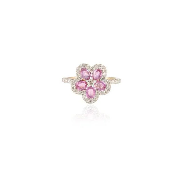 Art Deco 18k Solid Gold Cherry Blossom Diamond Flower Ring Size 7 (All Sizes Available) For Sale - Image 3 of 13