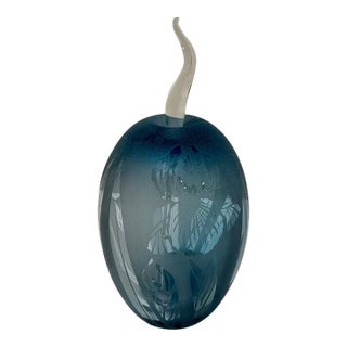 Late 20th Century Janet Kelman Handblown Glass Perfume Bottle Clear Stopper, Signed Studio Art Glass For Sale