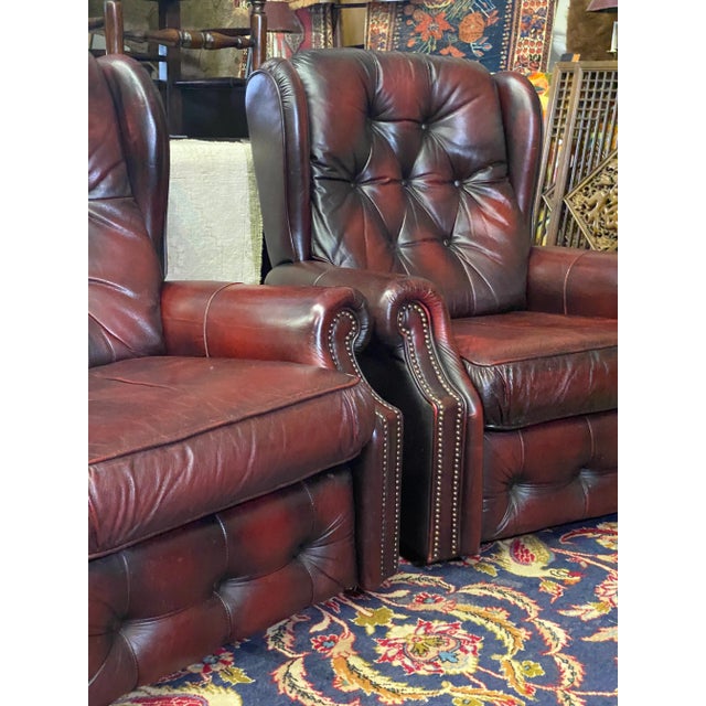 Mid 20th Century English Oxblood Leather Chairs a Pair | Chairish