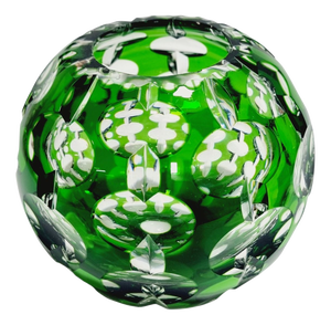 Vintage Emerald Green Cut-to-Clear Lead Crystal Sphere Vase, 1970s