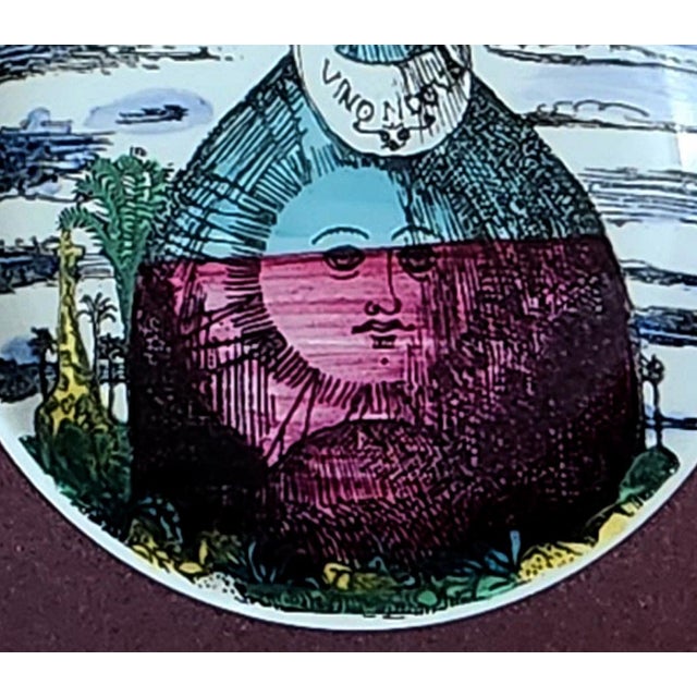 Mid-Century Modern Piero Fornasetti “12 Mesi, 12 Soli” Porcelain Coaster, November, Sun in a Wine Bottle, Framed For Sale - Image 3 of 5