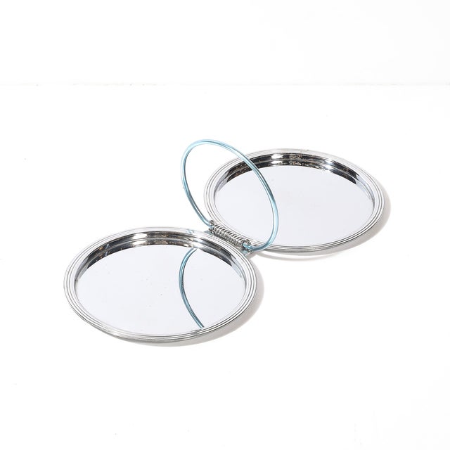 Metal Art Deco Chrome Folding Tray With Loop Form Handle Signed Manning Bowman For Sale - Image 7 of 9