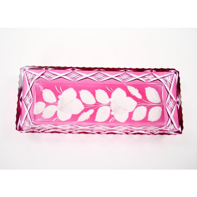 Mid-Century Modern Val Saint Lambert Pink Crystal Cut and Etched Vanity Tray For Sale In New York - Image 6 of 9