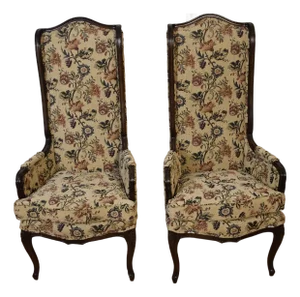 1930 French Xvi Style Fruitwood High Back Living Room Chairs Fireplace Side Chairs