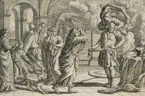 J. Meyer, Warrior Girds Himself for Departure, 17th-Century, Etching
