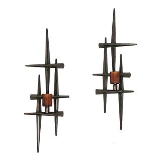 Vintage Brutalist Mid-Century Modern Wall Candle Sculptures Sconces - A Pair For Sale