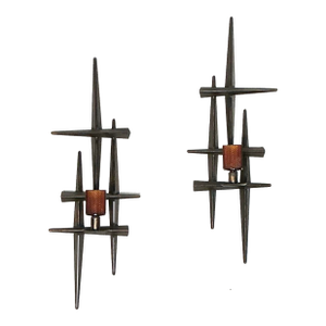 Vintage Brutalist Mid-Century Modern Wall Candle Sculptures Sconces - A Pair