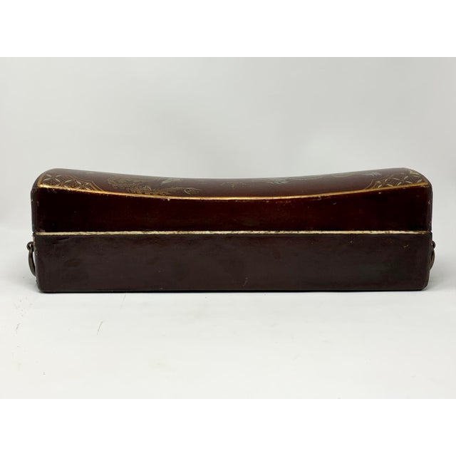 Antique Chinese Hand-Painted Leather Covered Pillow Box For Sale - Image 9 of 12