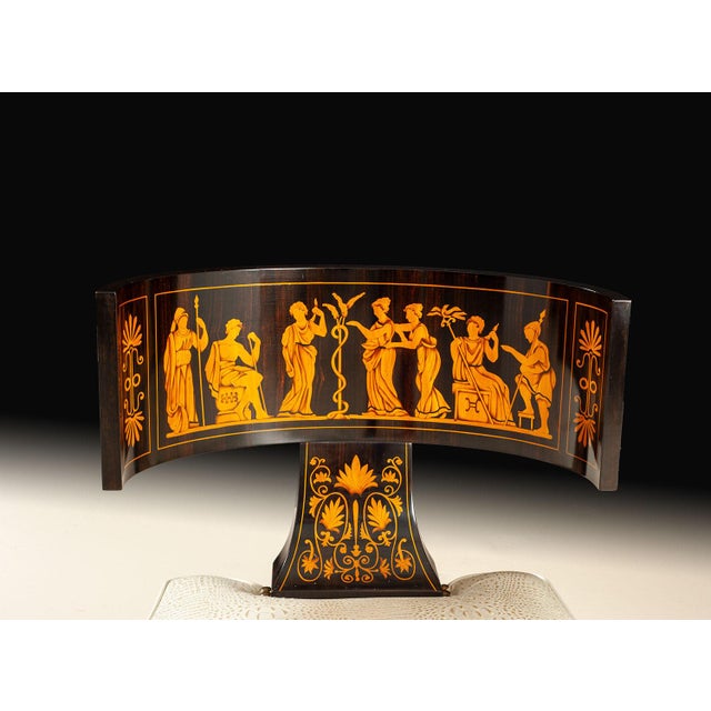 Italian Neoclassical Ebony Accent Chair With Classical Figural Inlay For Sale - Image 3 of 4