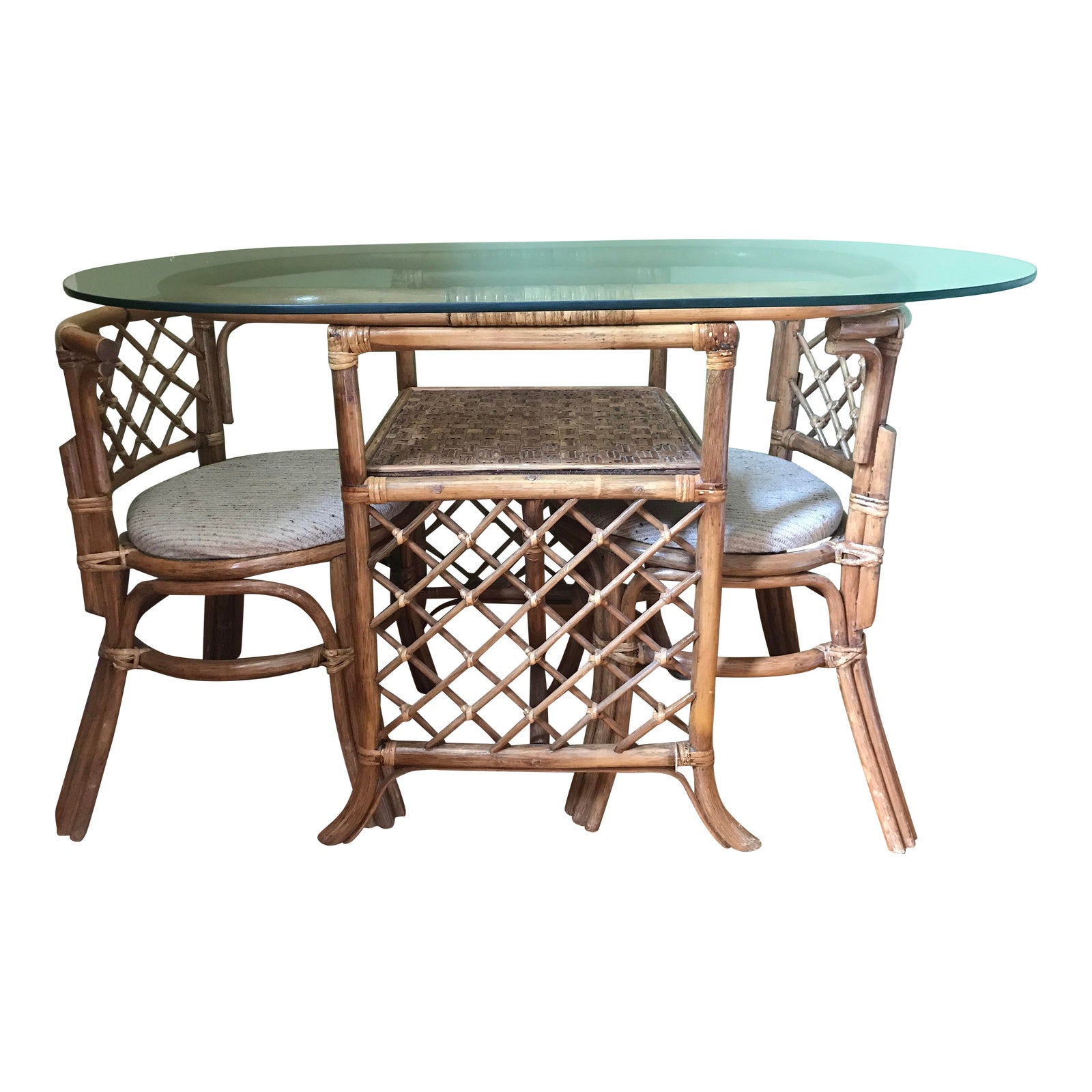 1970s Vintage Rattan Honeymoon Dining Table and Chair Set Chairish