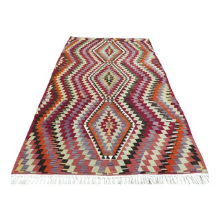 Colorful Vintage Turkish Kilim Rug - 60"x101" For Sale