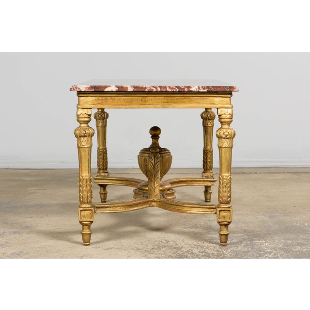 Wood Mid 19th Century French Napoleon III Giltwood Coffee Table With Rouge Marble Top, Provence For Sale - Image 7 of 18