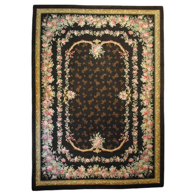 Early 20th Century Savonerie Rug Decorated with Flower Garlands, 1890s For Sale