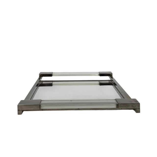 Silver Modernist Acrylic Glass Mirrored Tray from Jacques Adnet, France, 1950 For Sale - Image 8 of 12