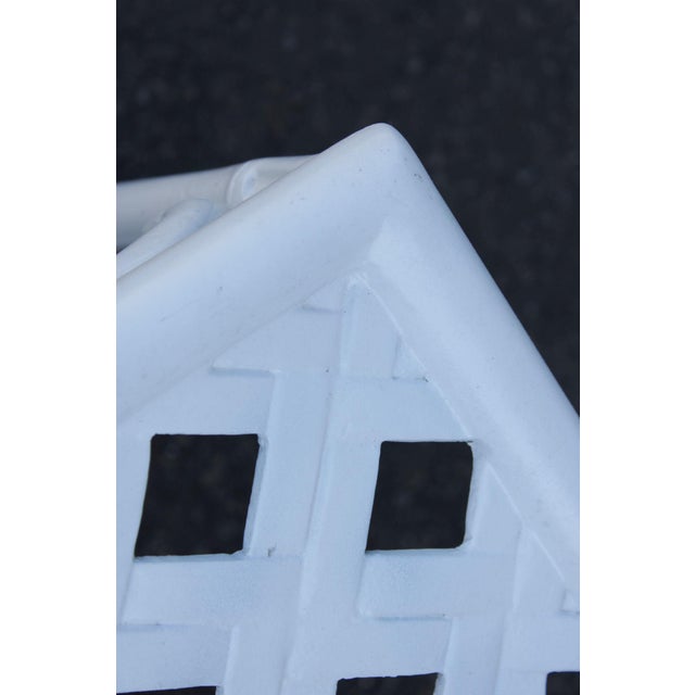 Metal Faux Bamboo Vintage Set Of Four Cast Aluminum Patio Garden Dining Chairs For Sale - Image 7 of 12