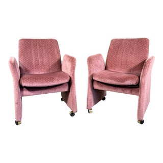 Vintage Mid Century Modern Chromcraft Velvet Upholstered Armchairs Pink Dot Pattern- A Pair For Sale