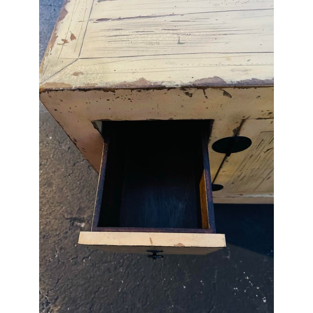 Wood Mid 20th Century Asian Ming Style Distressed Butter Yellow Sideboard/Buffet For Sale - Image 7 of 10
