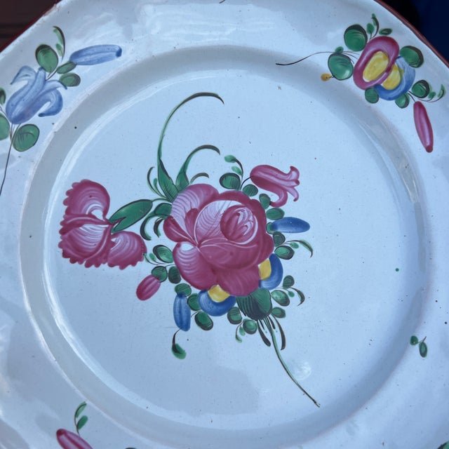 Farmhouse Antique 19th Century French Faience Floral Tin Glazed Earthenware Plate For Sale - Image 3 of 12