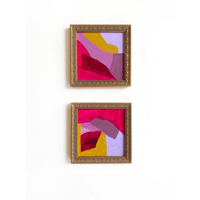 "Berry and Ochre" Pair of Framed Mini Paintings by Jessalin Beutler For Sale - Image 4 of 5