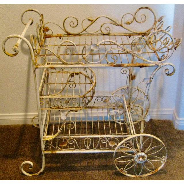 Vintage Shabby Chic French Wire Tea Cart For Sale - Image 9 of 12