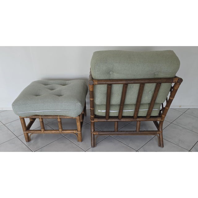 Vintage Chinese Chippendale McGuire Style Bamboo Rattan Lounge Chair & Ottoman For Sale In Miami - Image 6 of 8
