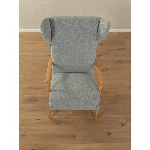 Wing-Chair in Beech and Fabric, 1950s For Sale - Image 4 of 8