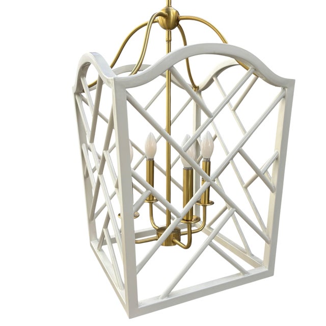 Large Chippendale or Chinoiserie Faux Bamboo Frettework Lantern For Sale - Image 9 of 14