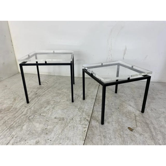 Vintage Modernist Acrylic Glass and Steel Side Tables, 1980s, Set of 2 For Sale - Image 11 of 11