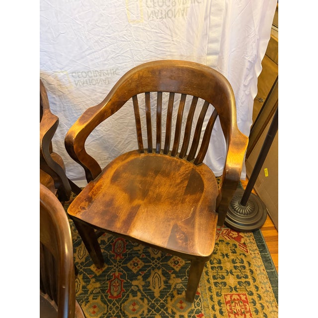 Set of 6 Vintage B. L. Marble Co. Solid Wood Banker’s / Captain’s Chairs (C. 1930s–1940s) For Sale - Image 13 of 16