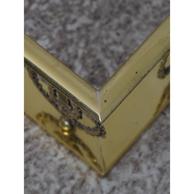 Vintage French Style Wreath & Lyre Brass Fireplace Fender For Sale - Image 4 of 9