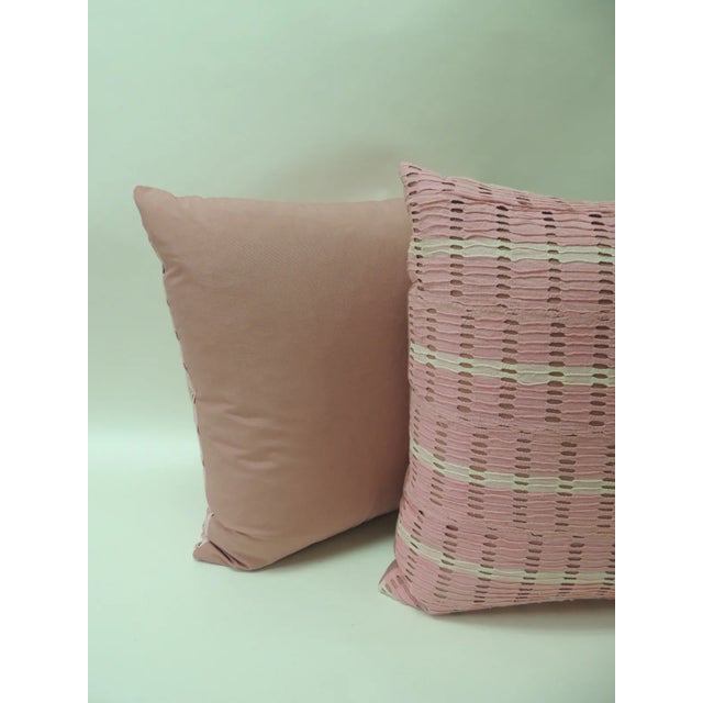 1980s Vintage Hot Pink and Natural Strip-Woven Yoruba African Square Decorative Pillows - A Pair For Sale - Image 5 of 5